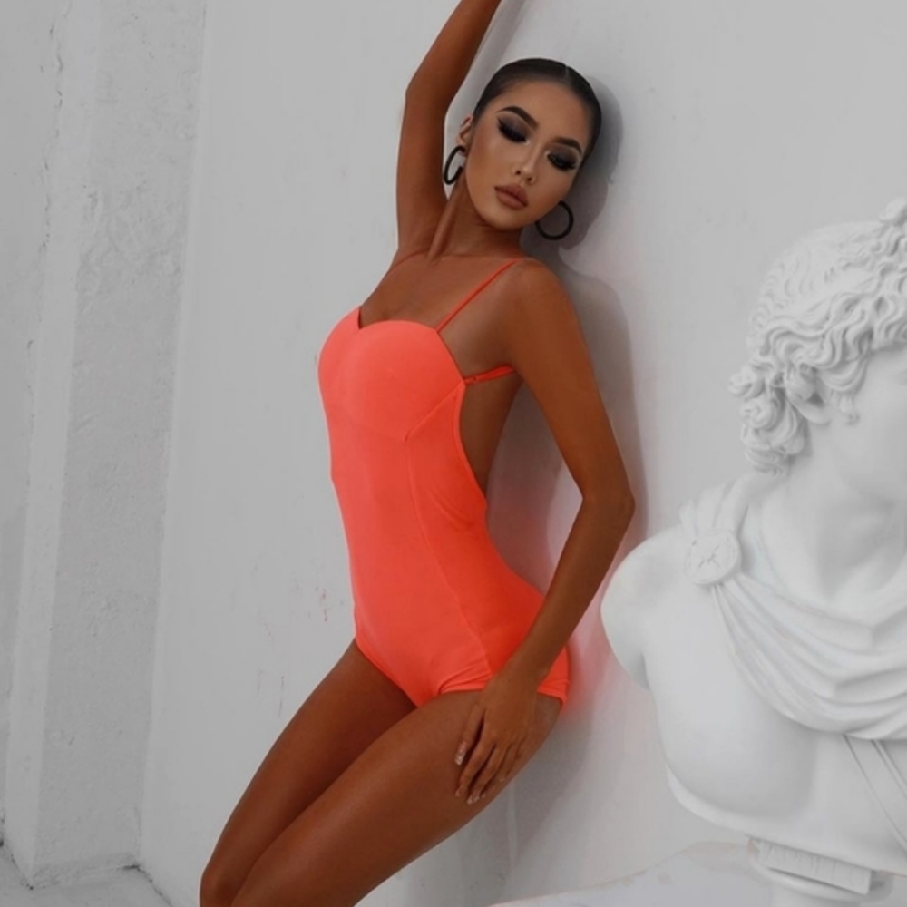 EUC ZYM Latin Dance Coral Bodysuit